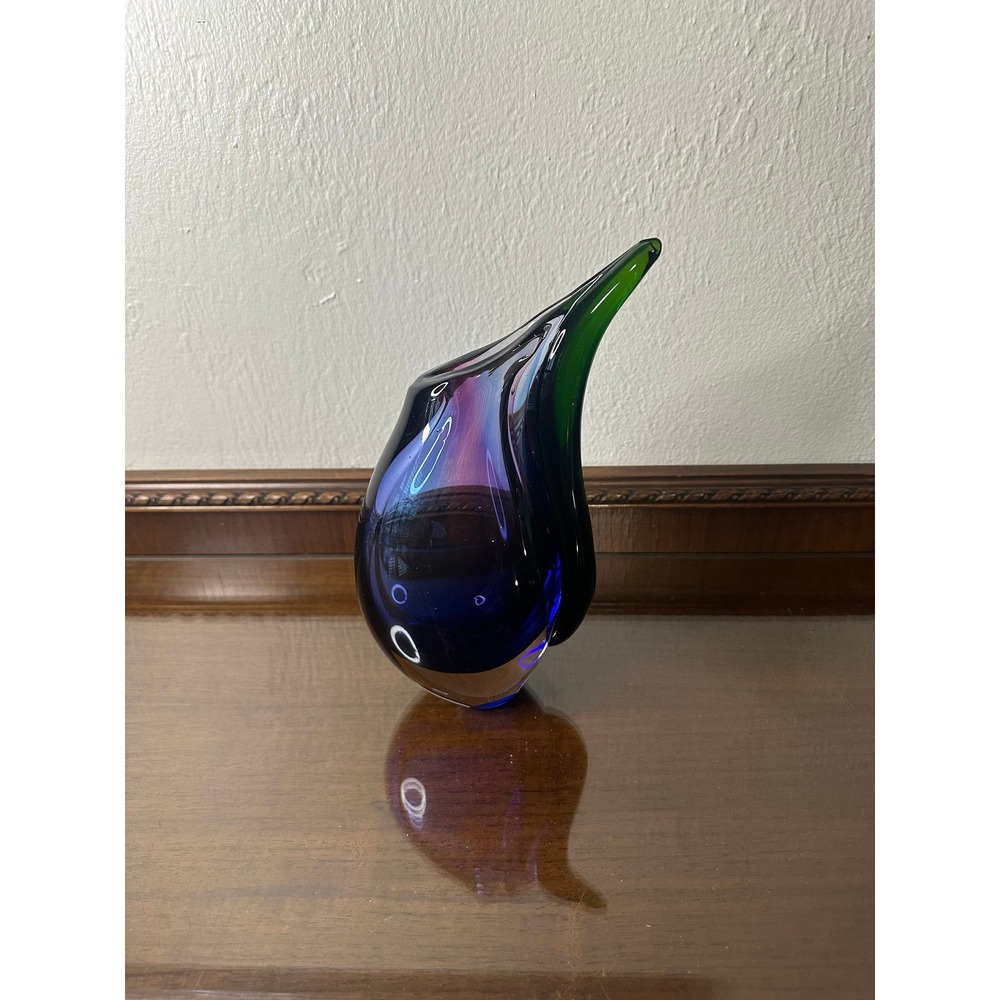 Vintage Hand-Blown Murano Sommerso Blue, Purple and‎ Green Art Glass Vase